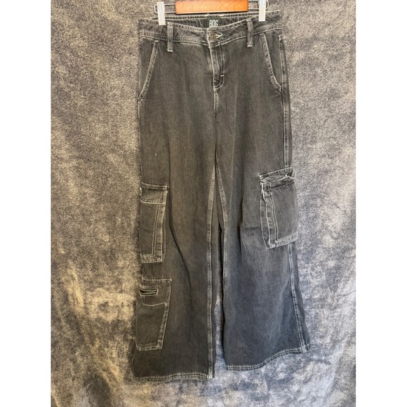 BDG Urban Outfitters Denim - BDG Urban Outfitters Cargo Jeans Washed Black White Stitch Wide Leg W25 L32